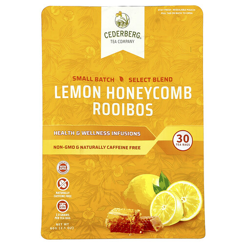 Cederberg Tea Co Lemon Honeycomb Rooibos, Caffeine Free, 30 Tea Bags, 2.1 oz (60 g)
