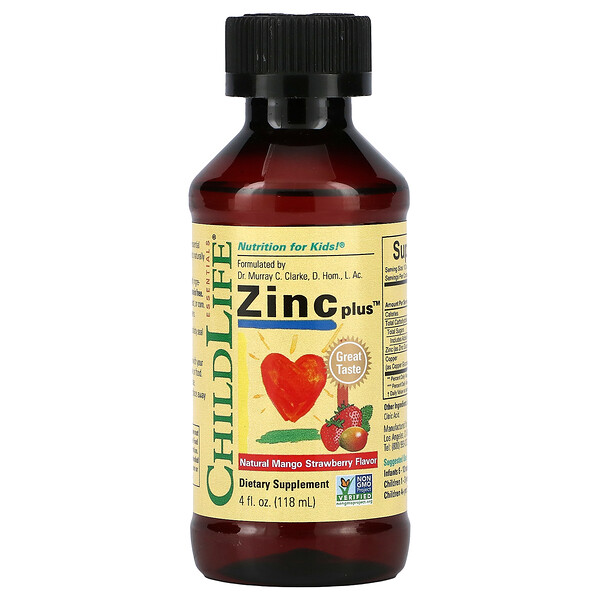 ChildLife‏, Essentials, Zinc Plus, Natural Mango Strawberry Flavor, 4 fl oz (118 ml)