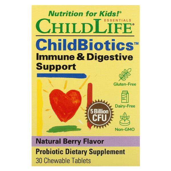 ChildLife Essentials‏, LiveBiotics, Immune & Digestive Support, Natural Berry Flavor, 5 Billion CFU, 30 Chewable Tablets