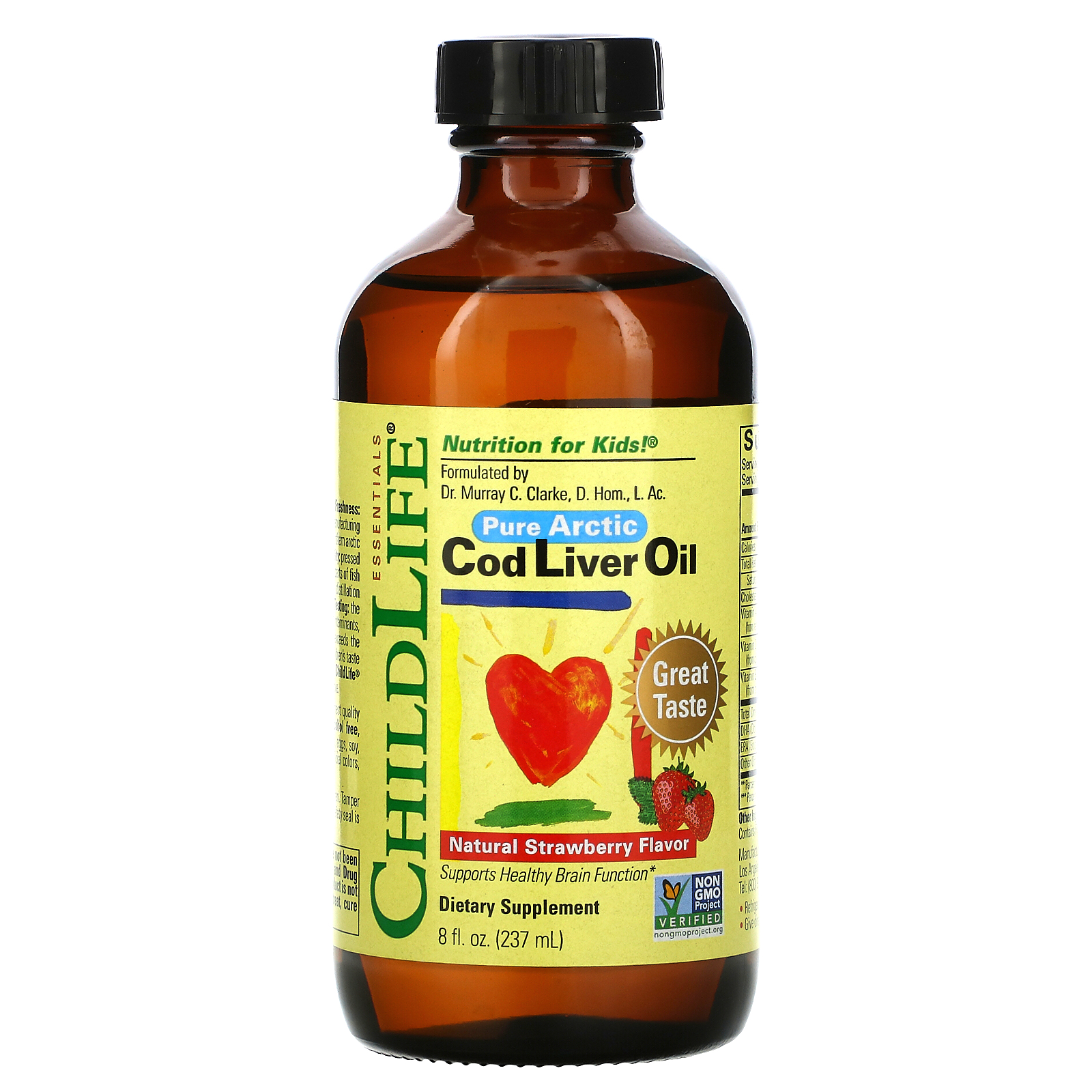 ChildLife, チャイルドライフ, タラ肝油, 天然イチゴ風味, 8fl oz (237 ml)