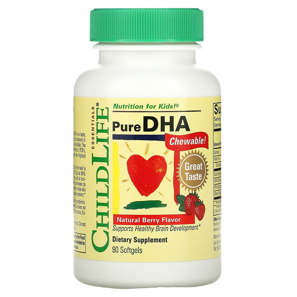 ChildLife‏, Pure DHA, טעם גרגירי יער טבעי, 90 כמוסות ג'ל