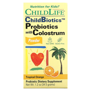 ChildLife, Probióticos com pó de colostro, sabor natural de laranja/abacaxi, 1,7 oz