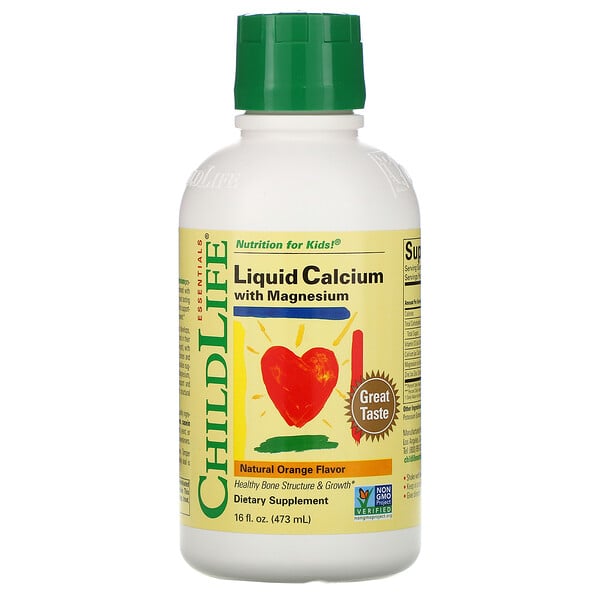 ChildLife, マグネシウム入り液体カルシウム、天然オレンジ味、16 fl oz (474 ml)
