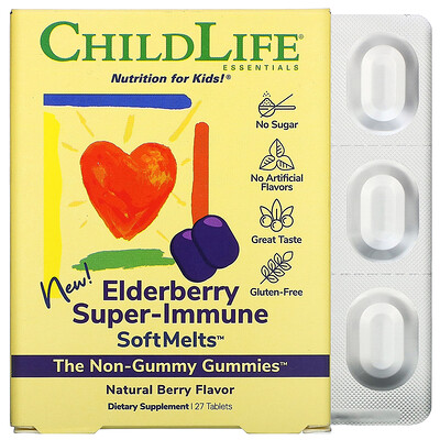 ChildLife Elderberry Super-Immune SoftMelts, натуральный ягодный вкус, 27 таблеток