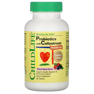 ChildLife, Probióticos com colostro, sabor misto de frutos silvestres, 90 Comprimidos Mastigáveis