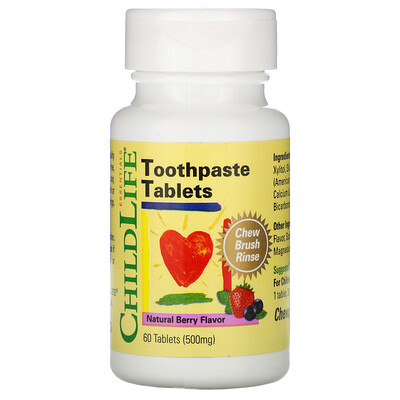 ChildLife Зубная паста в таблетках, Натуральный ягодный вкус, 500 мг, 60 таблеток