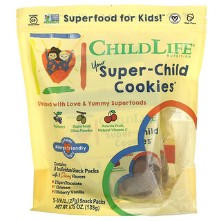 ChildLife, Your Super-Child Cookies, Galletas para su superhijo, Sabores surtidos, 5 paquetes, 27 g (0,95 oz) cada uno