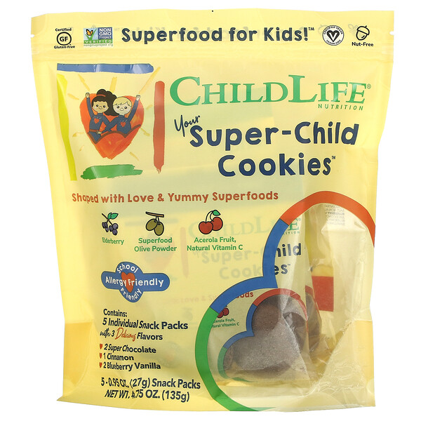 ChildLife‏, بسكوت Your Super-Child، نكهات متنوعة، 5 أكياس من الوجبات الخفيفة، 0.95 أونصة (27 جم) لكل كيس