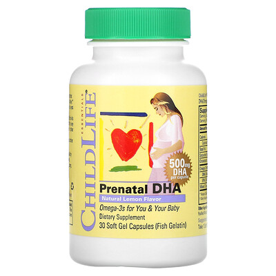 

ChildLife Essentials Пренатальная добавка с ДГК натуральный лемонный вкус 500 мг 30 мягких желатиновых капсул