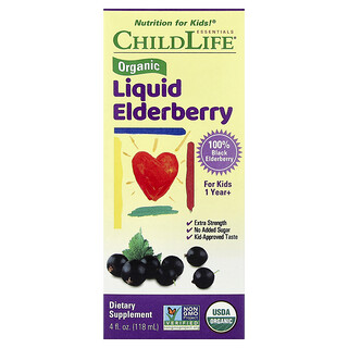 ChildLife Essentials, Saúco líquido orgánico, Para niños de 1 año en adelante, 118 ml (4 oz. líq.)