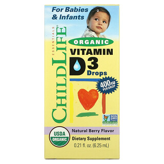 ChildLife, Gotas orgánicas de vitamina D3, Sabor a bayas naturales, 400 UI, 10 ml (0,338 oz. líq.)
