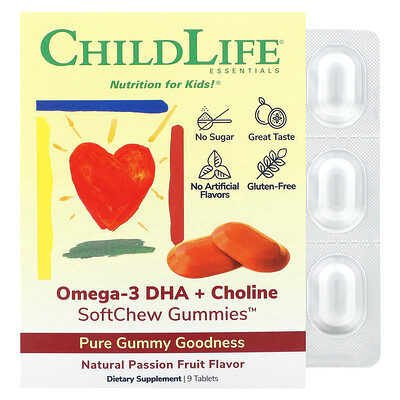 

ChildLife Essentials Жевательные жевательные мармеладки с омега-3 ДГК и холином натуральная маракуйя 9 таблеток