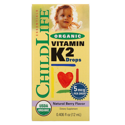 ChildLife Органический витамин K2 в каплях с натуральным ягодным вкусом, 0,406 жидких унций (12 мл)