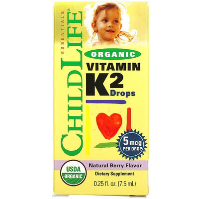 

ChildLife органический витамин K2 в каплях, натуральный ягодный вкус, 5 мкг, 7,5 мл (0,25 жидк. унции)