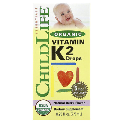 ChildLife Essentials, Gotas de vitamina K2 orgánica, Bayas naturales, 5 mcg, 7,5 ml (0,25 oz. líq.)