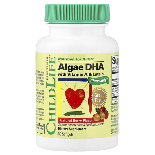 ChildLife Essentials, Algen-DHA mit Vitamin A und Lutein, natürliche Beere, 60 Weichkapseln