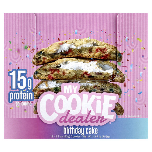 My Cookie Dealer Protein Protein Cookie, Birthday Cake, 12 Cookies, 2.2 oz (63 g) Each