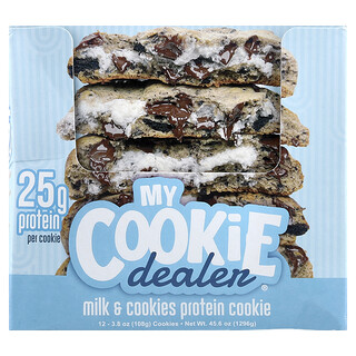 My Cookie Dealer Protein, 蛋白质曲奇，牛奶和曲奇，12 块，每块 3.8 盎司（108 克）