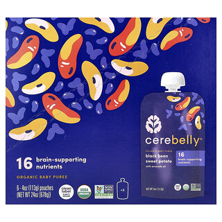 Cerebelly, Puree Bayi Organik, Ubi Kacang Hitam dengan Minyak Avokado, 6 Uncang, 4 oz (113 g Setiap satu)