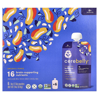 Cerebelly, 有机孩子果泥，南瓜与白豆，6 袋，每袋 4 盎司（113 克）