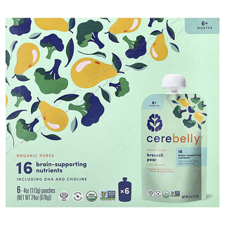 Cerebelly, Purê Orgânico, Acima de 6 Meses, Brócolis, Pera, 6 Sachês, 113 g (4 oz) Cada