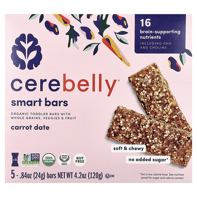 Product Image for Cerebelly, Smart Bars, Organic Toddler Bars, Carrot Date, 5 Bars, 0.84 oz (24 g) Each