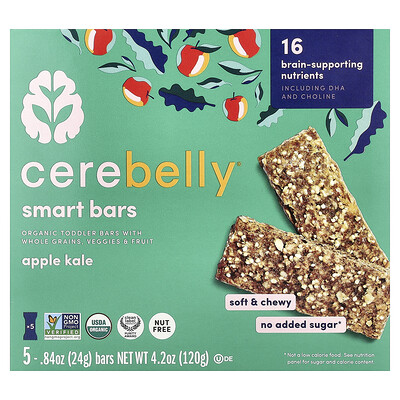 Product Image for Cerebelly, Smart Bars, Organic Toddler Bars, Apple Kale, 5 Bars, 0.84 oz (24 g) Each