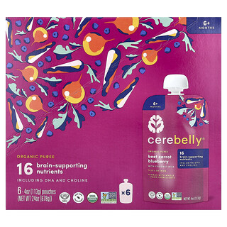 Cerebelly, Organik Püre, 6+ Ay, Pancar, Havuç, Yaban Mersini ve Hindistan Cevizi Sütü, 6 Poşet, Her Biri 4 oz (113 g)