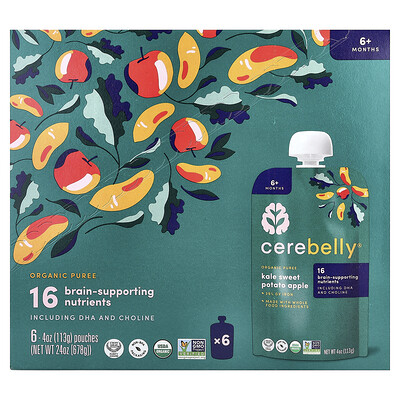 Cerebelly, Puré orgánico, 6 meses en adelante, Col rizada, batata, manzana, 6 sobres, 113 g (4 oz) cada uno