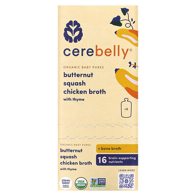 

Cerebelly Organic Baby Puree, Butternut, Squash, Chicken Broth with Thyme, 6 Pouches, 4 oz (113 g) Each