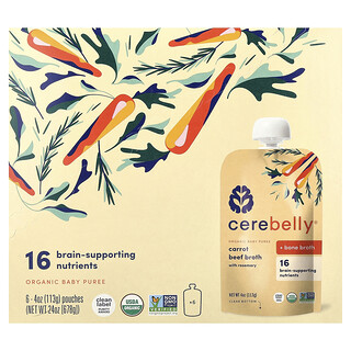 Cerebelly, Organic Baby Puree, Carrot, Beef Broth with Rosemary, 6 Pouches, 4 oz (113 g) Each