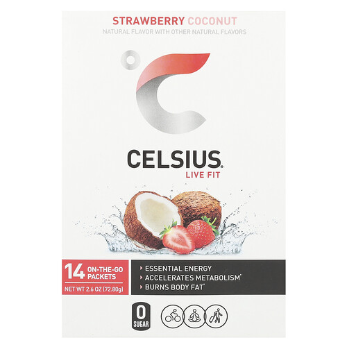 Celsius Live Fit, Strawberry Coconut, 14 On-The-Go Packets, 0.18 oz (5.2 g) Each