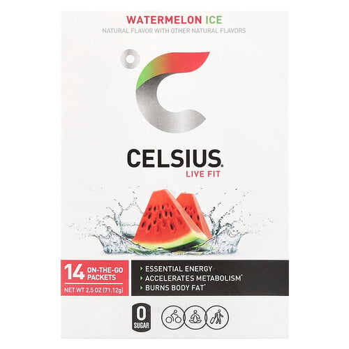 Celsius, Live Fit, Watermelon Ice, 14 On-The-Go-Packets, 0.18 oz (5.08 g) Each