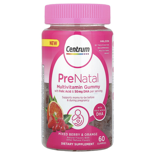 Centrum, PreNatal Multivitamin Gummy, pränatale Multivitamin-Fruchtgummis, gemischte Beeren und Orange, 60 Fruchtgummis
