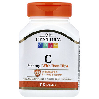 21st Century, Vitamina C con rosa mosqueta, 500 mg, 110 comprimidos