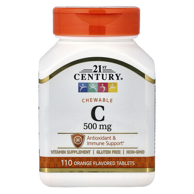 21st Century, Vitamina C masticable, Naranja, 500 mg, 110 comprimidos