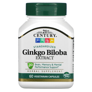 21st Century, Ginkgo Biloba Extract, Ginkgo-Extrakt, standardisiert, 60 vegetarische Kapseln