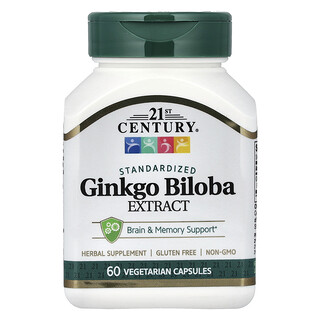 21st Century, Extract de Ginkgo Biloba, standardizat, 60 de capsule vegetariene (60 mg per capsulă)