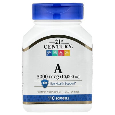 21st Century, Vitamina A, 3000 mcg (10.000 UI), 110 cápsulas blandas