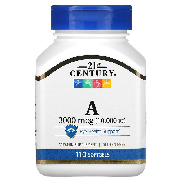 21st Century‏, ויטמין A‏, 3,000 מק"ג (10,000 יחב"ל), 110 כמוסות רכות