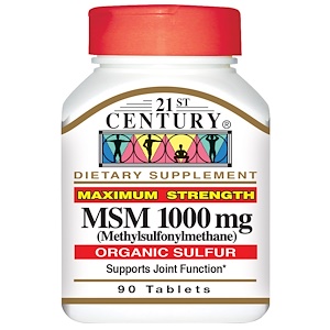 21st Century, МСМ (метилсульфонилметан) максимальной силы, 1000 мг, 90 таблеток