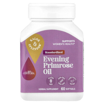 21st Century, Kalos & Splendor™, Aceite de onagra, Estandarizado, 60 cápsulas blandas (500 mg por cápsula blanda)