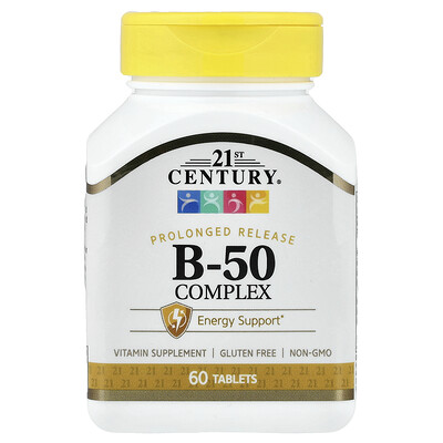 21st Century, Complejo de vitaminas B-50, Liberación prolongada, 60 comprimidos