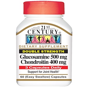 21st Century, Глюкозамин 500 мг хондроитин 400 мг, двойная сила, 60 капсул (легко глотаемые)