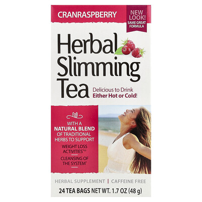 Product Image for 21st Century, Herbal Slimming Tea, Cranraspberry, Caffeine Free, 24 Tea Bags, 1.7 oz (48 g)