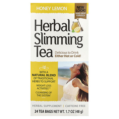 Product Image for 21st Century, Herbal Slimming Tea, Honey Lemon, Caffeine Free, 24 Tea Bags, 1.7 oz (48 g)