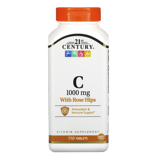 21st Century, Vitamina C con rosa mosqueta, 1000 mg, 110 comprimidos