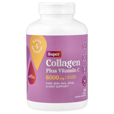 21st Century, Kalos & Splendor™, Supercolágeno con vitamina C, 180 comprimidos