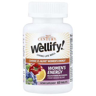 21st Century, Wellify!™, Suplemento multivitamínico y multimineral, Energía para mujeres, 65 comprimidos