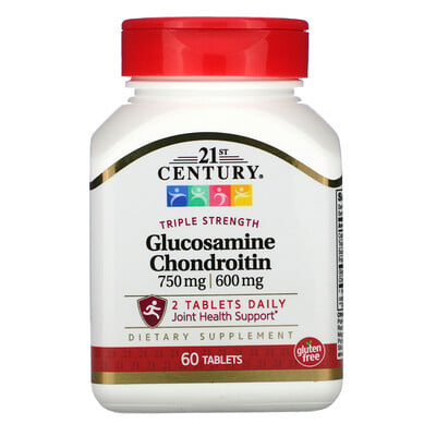 21st Century Глюкозамин/хондроитин, тройная сила, 750 мг/600 мг, 60 таблеток